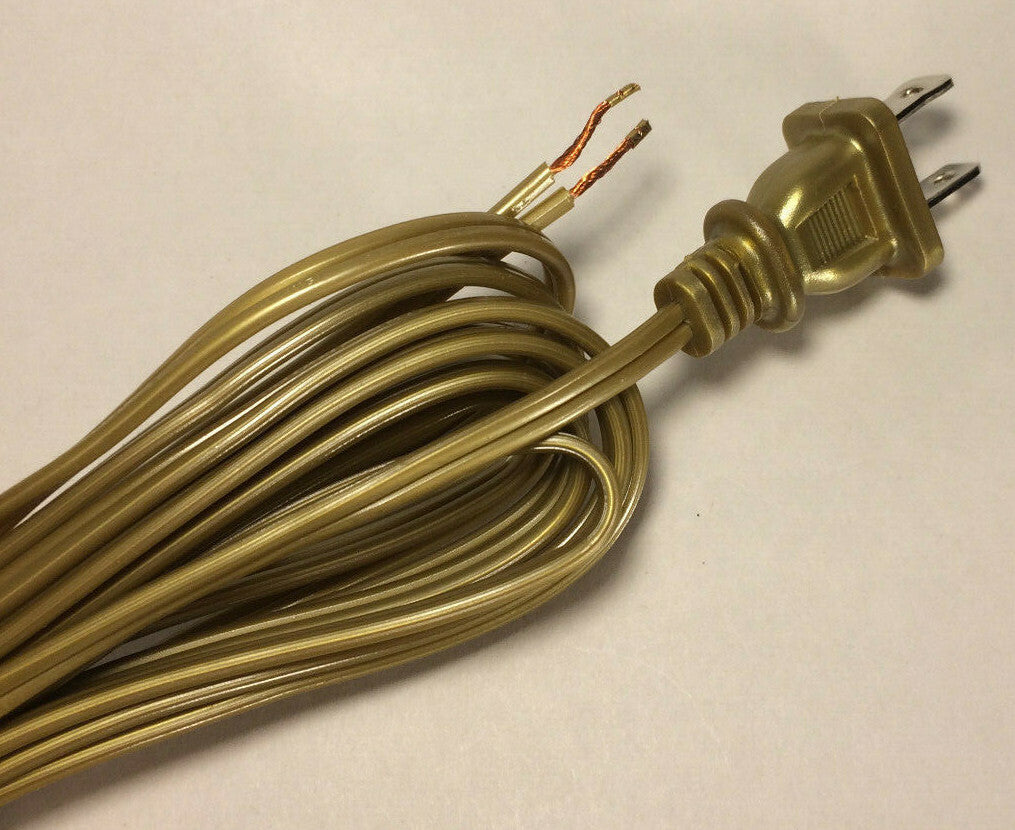 New 12' Unfinished Brass 18/2 Plastic Covered Lamp Cord Plug Set SPT-1,UL,#CS727