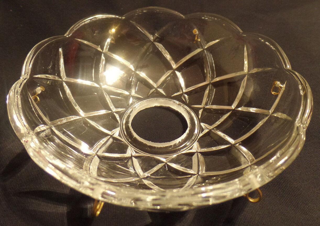 NEW 4" Pressed Glass Round Lamp Prism Chandelier Bobeche w/ 6 Brass Pins #BB906 - Stone Door Lamps