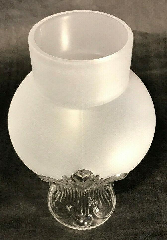 New 3" x 8 1/2" Clear & Frosted Embossed Glass Princess Feather Lamp Chimney 