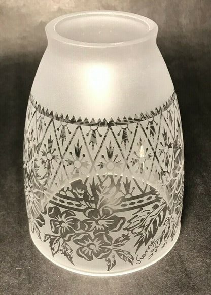 2 1/4" Fitter Venicia Satin Etched Fixture Shade, 2 Roses, Clear Filigree, 5" Ht