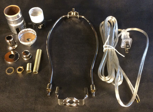 Table Lamp Wiring Kit 7" Nickel Plated Harp, Push-Thru Socket,Clear Silver Cord