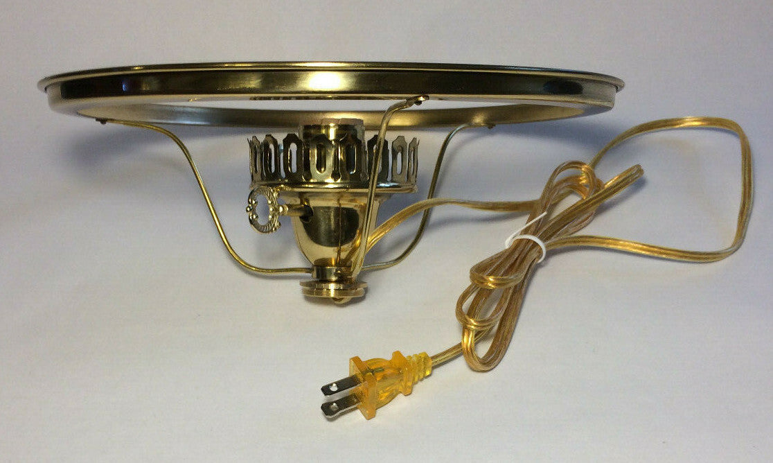 New #2 Electric Gallery W/ 10" Undersocket Shade Holder, Solid Brass, Gold Cord