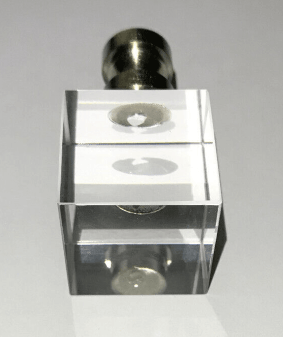 New Clear Crystal Cube Lamp Finial, Satin Nickel Brass Base, 1 3/4" ht., 1/4 - 27 - Stone Door Lamps