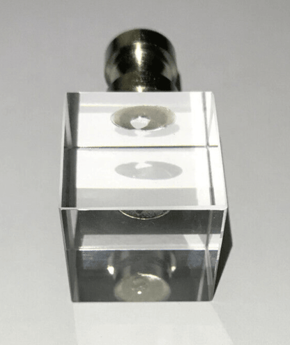 New Clear Crystal Cube Lamp Finial, Satin Nickel Brass Base, 1 3/4" ht., 1/4 - 27 - Stone Door Lamps