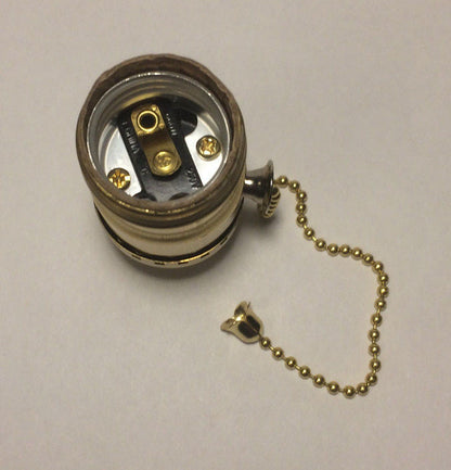 New On/Off Solid Brass Uno Pull Chain Lamp Socket Early Electric Style #SO285