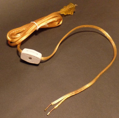 NEW 8 feet Clear Gold 18/2 Plastic Covered Lamp Cord Set SPT - 2 w/ Rotary Switch - Stone Door Lamps