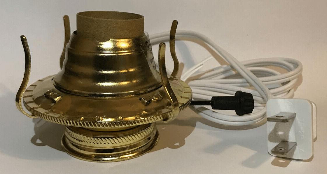 New Brass Plated #2 Electric Lamp Burner With 6 ft. White Cord #EB205 - Stone Door Lamps