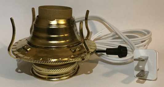 New Brass Plated #2 Electric Lamp Burner With 6 ft. White Cord #EB205 - Stone Door Lamps