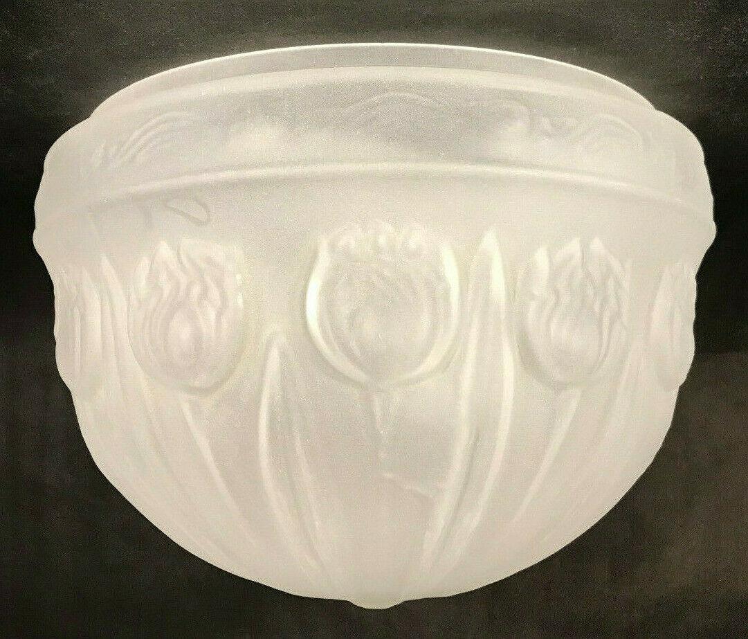 New 10" Embossed Floral Motif Satin Crystal Dome Shade For Table Lamp, Fixture - Stone Door Lamps