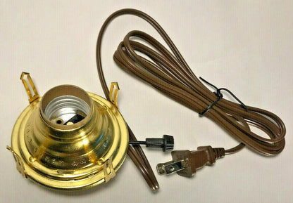 New Solid Brass #2 Queen Anne Electric Lamp Burner With 6 ft. Brown Cord #EB211 - Stone Door Lamps
