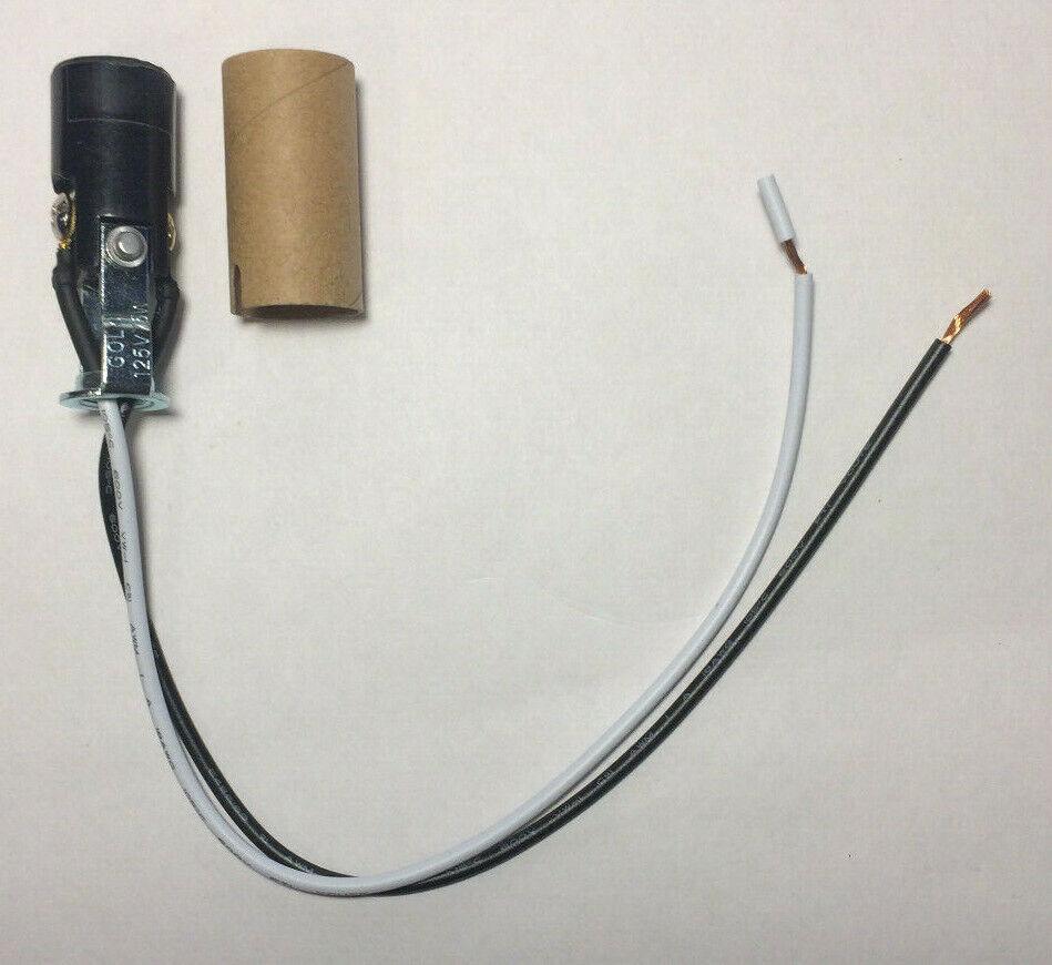 New 2" Phenolic E12 Keyless Candelabra Socket, 10" Wire Leads, 1/8 IP Hickey - Stone Door Lamps
