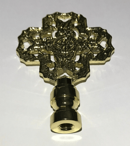 New 3" Cast Brass Cross Heart Star Lamp Finial, Polished & Lacquered, 1/4 - 27F - Stone Door Lamps