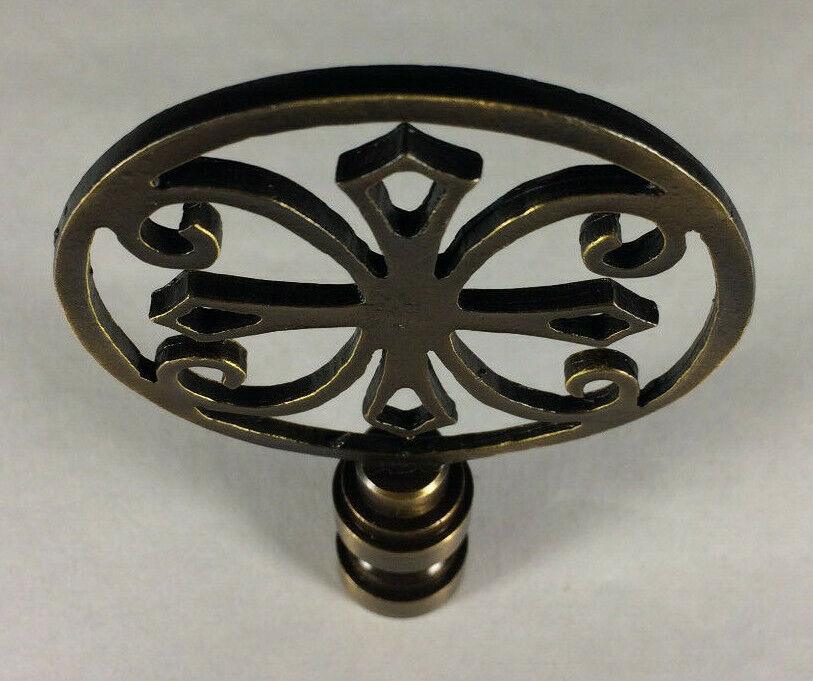 New 1 15/16" Brass Cross Lamp Harp Finial, Antique Brass Finish, 1/4 - 27F, #LF343 - Stone Door Lamps