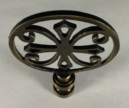 New 1 15/16" Brass Cross Lamp Harp Finial, Antique Brass Finish, 1/4 - 27F, #LF343 - Stone Door Lamps