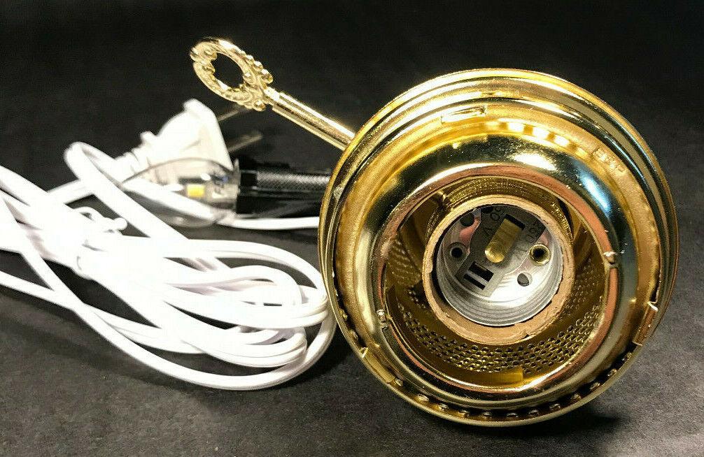 Brass Electric Burner 3 - Way With Bottom Nite Lite & White Cord for Aladdin Lamps - Stone Door Lamps