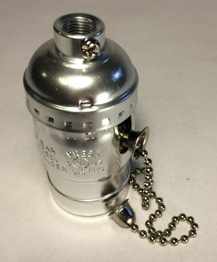 New Pull Chain Lamp Socket (On/Off) Medium Base With Nickel Finish SO320N - Stone Door Lamps