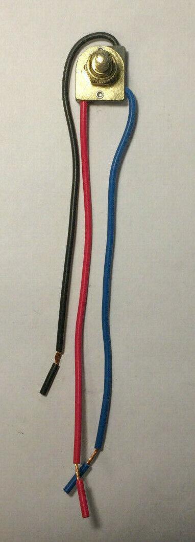 New 3 - way, 4 position Brass Push Canopy Switch, 3/8" Shank, 6" Wire Leads #CS409 - Stone Door Lamps