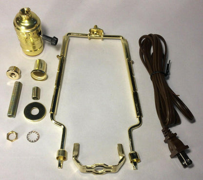 New Table Lamp Wiring Kit w/ Adjustable (9" - 11") Brass Harp, 3 - Way Socket, Cord - Stone Door Lamps