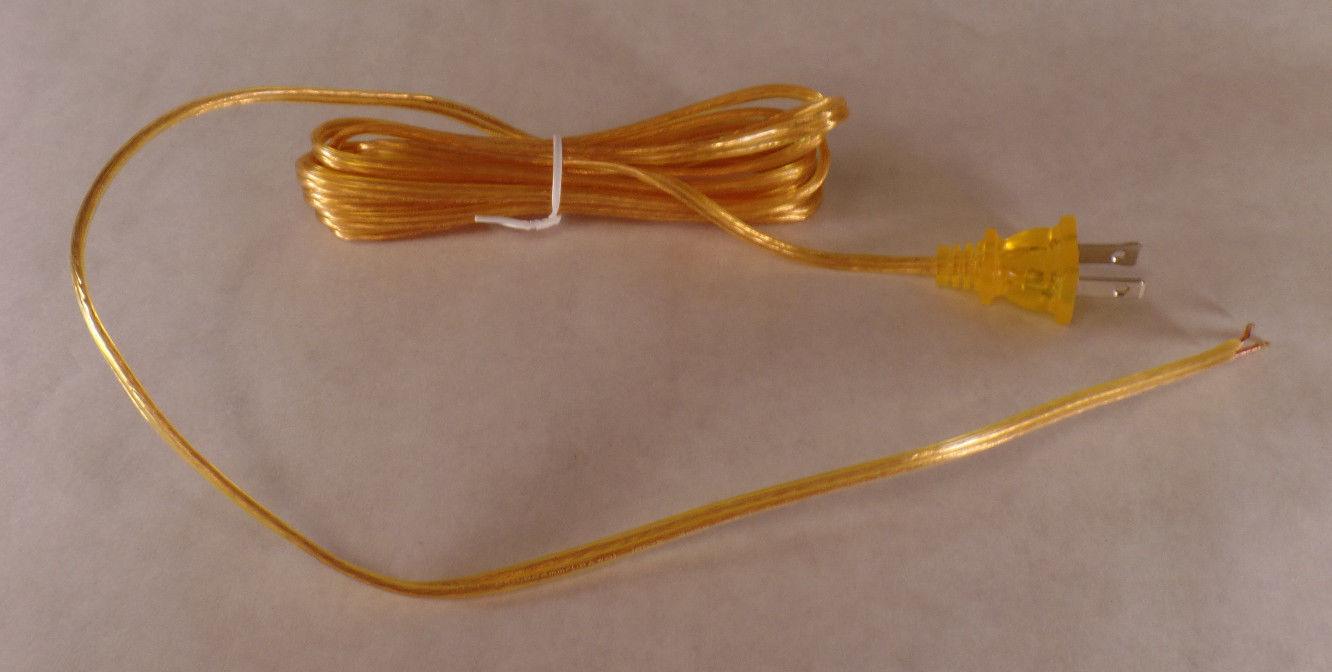 NEW 12' Clear Gold 18/2 Plastic Covered Lamp Cord Plug Set SPT - 1,U.L., #CS722 - Stone Door Lamps