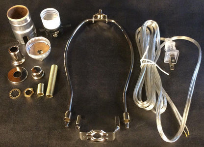 Table Lamp Wiring Kit 10" Nickel Plated Harp,Push - Thru Socket,Clear Silver Cord - Stone Door Lamps