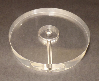 New 5 3/4" Diameter Clear Round Acrylic Lamp Base w/ Center Hole & Side Outlet - Stone Door Lamps