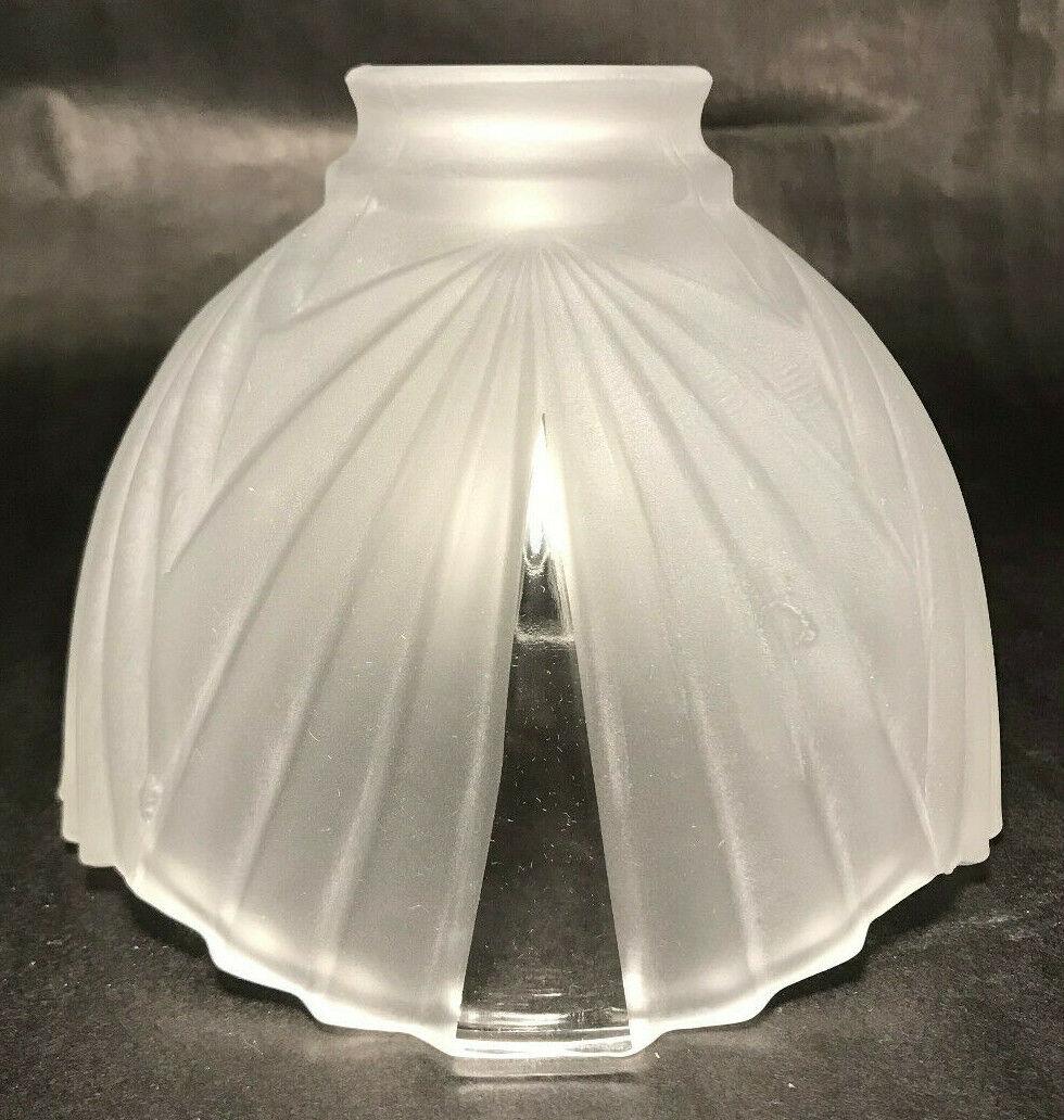 New Wide Panel Art Deco Crystal Etched Fixture Shade, Clear Panels 2 1/4" Fitter - Stone Door Lamps