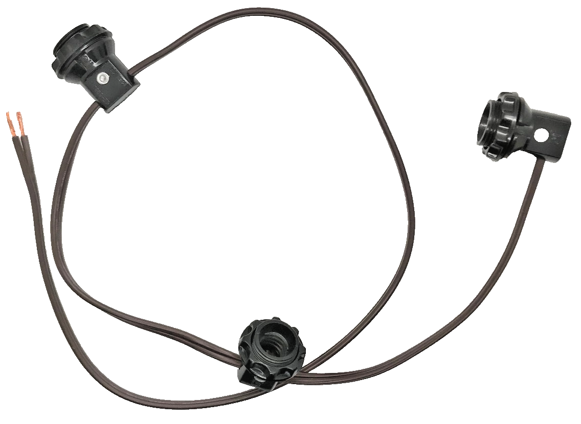 New Candelabra 3-Light E12 Harness Set With Phenolic Ring, 18/2 Brown Cord SO639