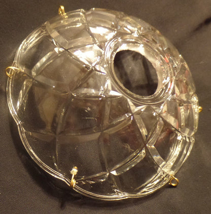 NEW 4" Pressed Glass Round Lamp Prism Chandelier Bobeche w/ 6 Brass Pins #BB906