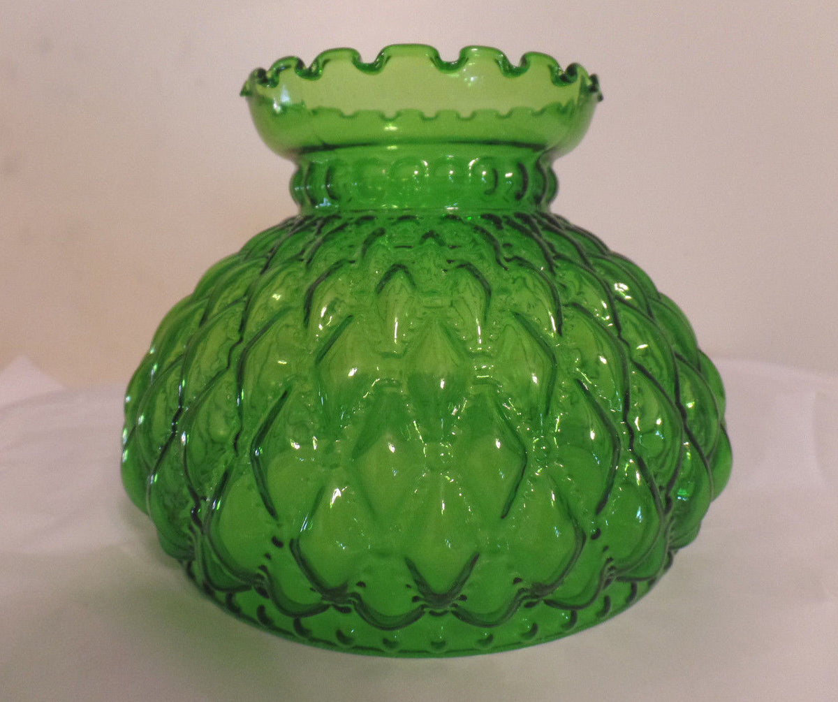 NEW 7" Diamond Quilted Dark Green Glass Oil Student Lamp Shade Crimp Top  #PS665