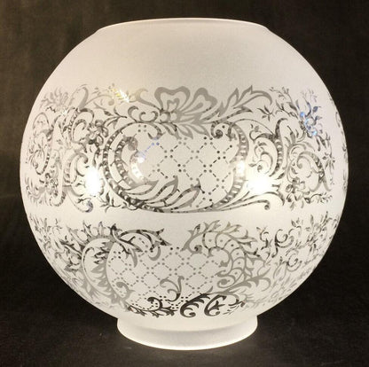 8" Venicia Satin Etched Floral Scene Gas Ball Lamp Shade