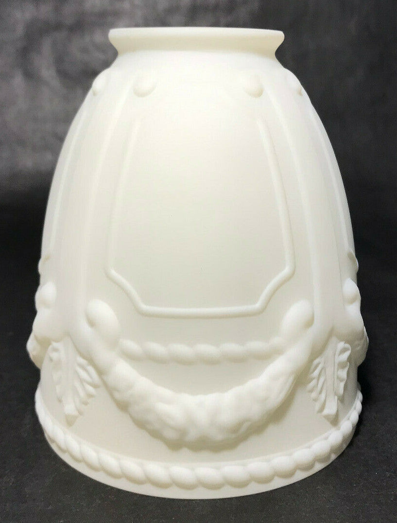 New Satin White Early Style Embossed Wreath Fixture Shade, 2 1/4" Fitter, #FS407