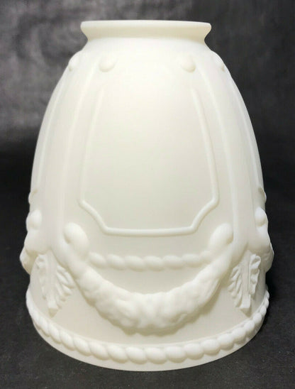 New Satin White Early Style Embossed Wreath Fixture Shade, 2 1/4" Fitter, #FS407