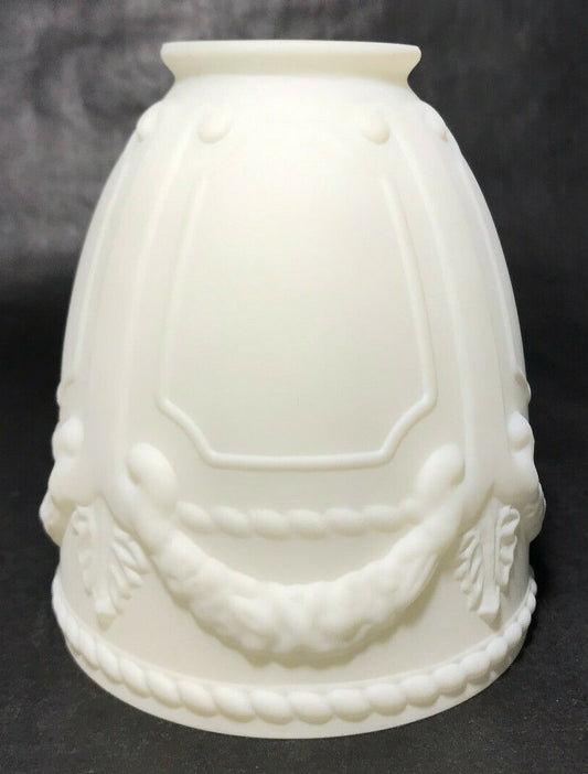 New Satin White Early Style Embossed Wreath Fixture Shade, 2 1/4" Fitter, #FS407