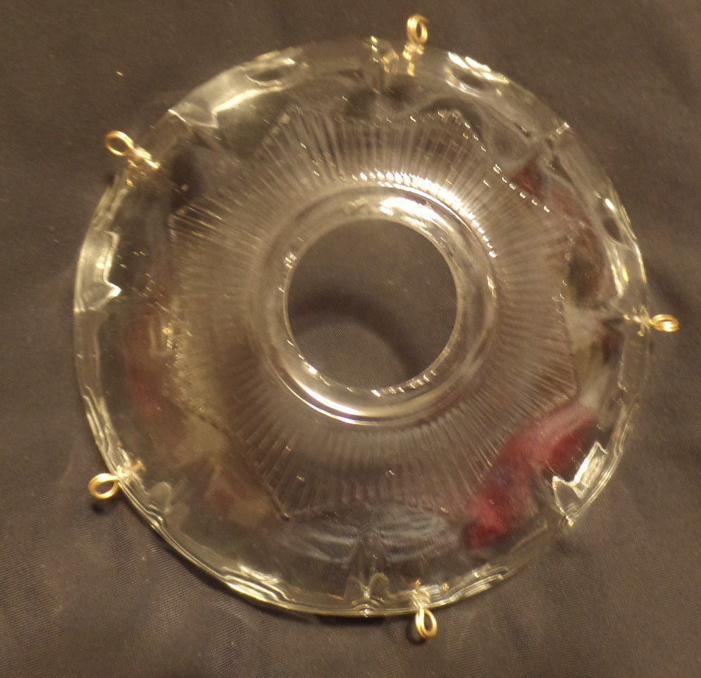 NEW 4" Pressed Glass Round Lamp Prism Chandelier Bobeche w/ 5 Brass Pins #BB902