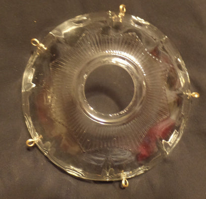 NEW 4" Pressed Glass Round Lamp Prism Chandelier Bobeche w/ 5 Brass Pins #BB902