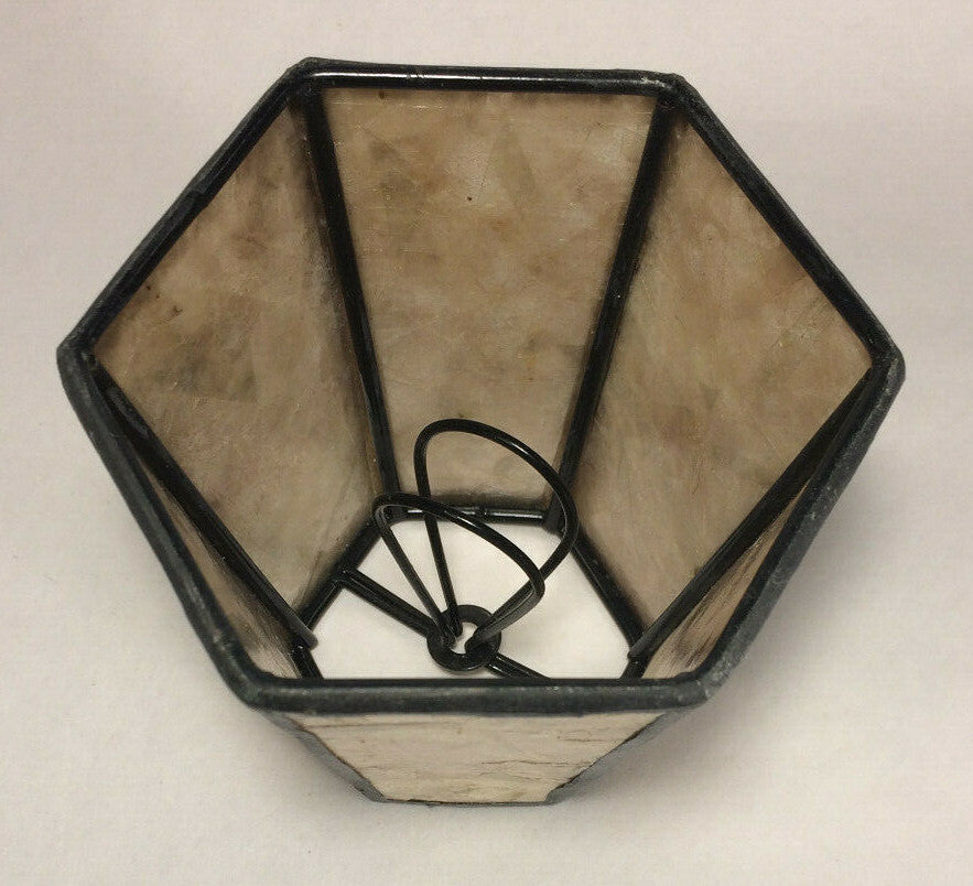 2.5"x4"x3.75" Mini Mica Chandelier Shade Parchment Color Hexagon Style Bulb Clip