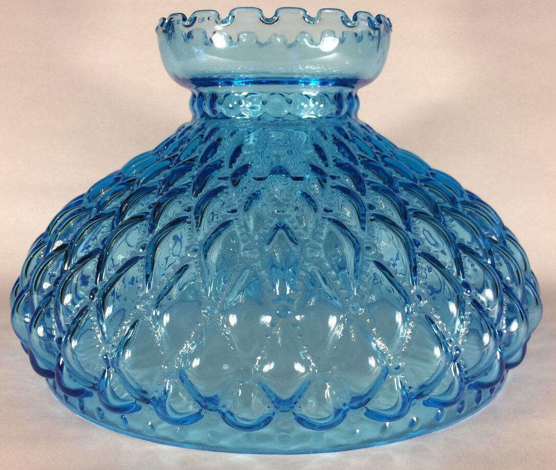 New 10" Light Blue Glass Diamond Quilted Student Lamp Shade w/ Crimp Top #SH403 - Stone Door Lamps