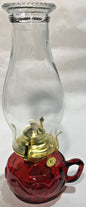 New Red Glass United Hearts Finger Oil Lamp w/ Brass Plated Burner & Chimney - Stone Door Lamps