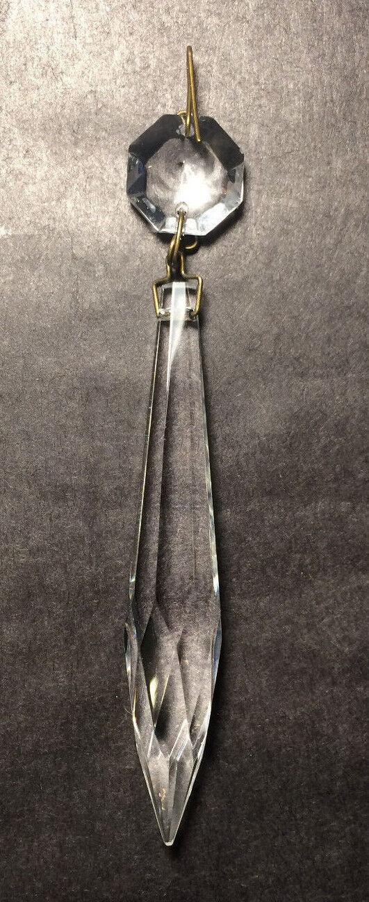 3" (76mm) LONG CLEAR CRYSTAL U - DROP PRISM ANTIQUE BRASS PINS, SOLD INDIVIDUALLY - Stone Door Lamps