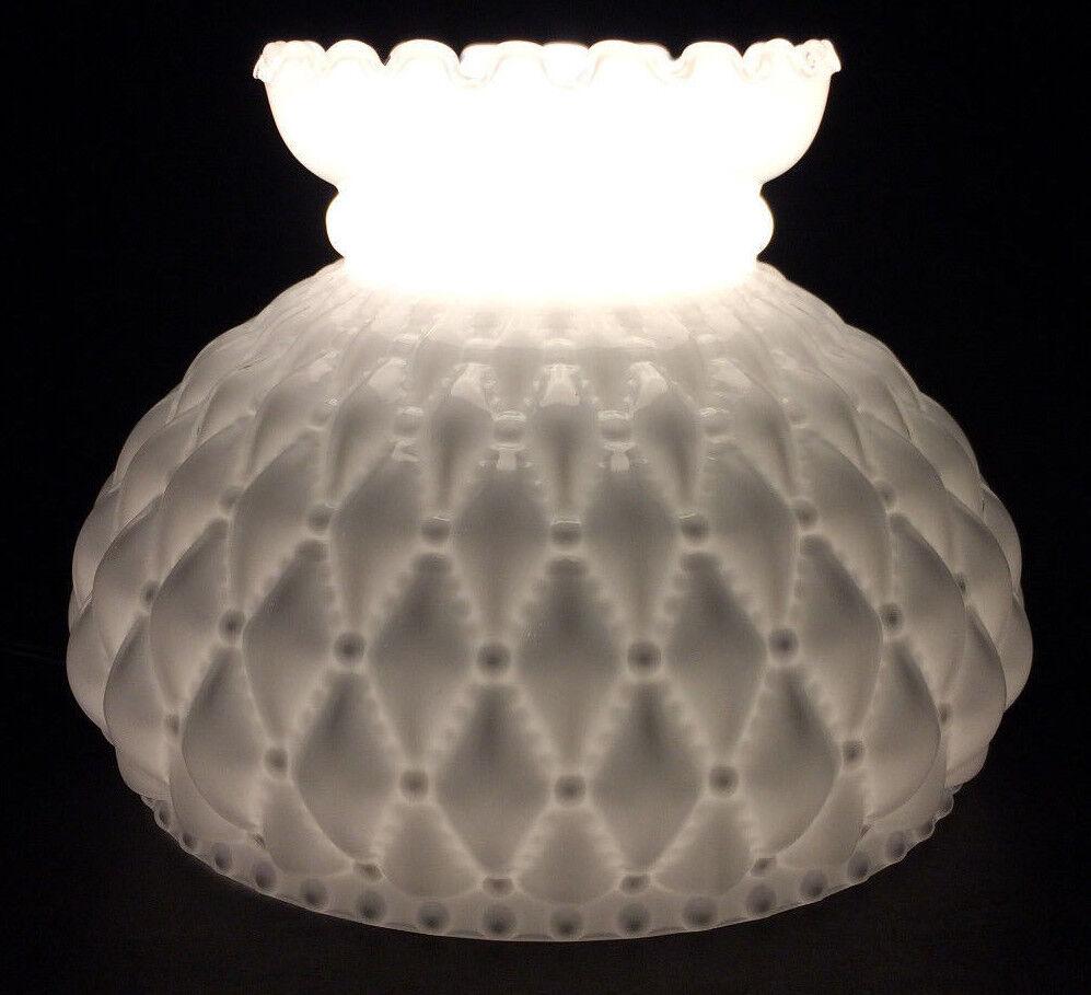 NEW 7" Diamond Quilted White Opal Glass Oil Student Lamp Shade Crimp Top #PS660 - Stone Door Lamps