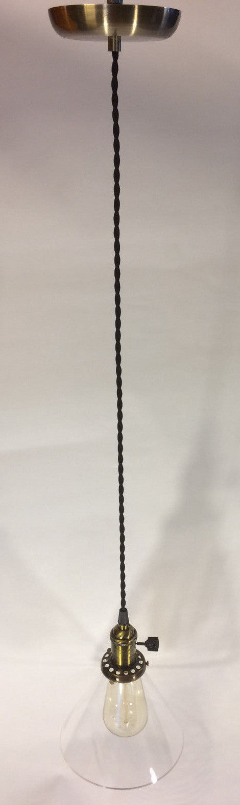 New Industrial Pendant w/ Antique Finish, Glass Cone Shade, Antique Style Bulb