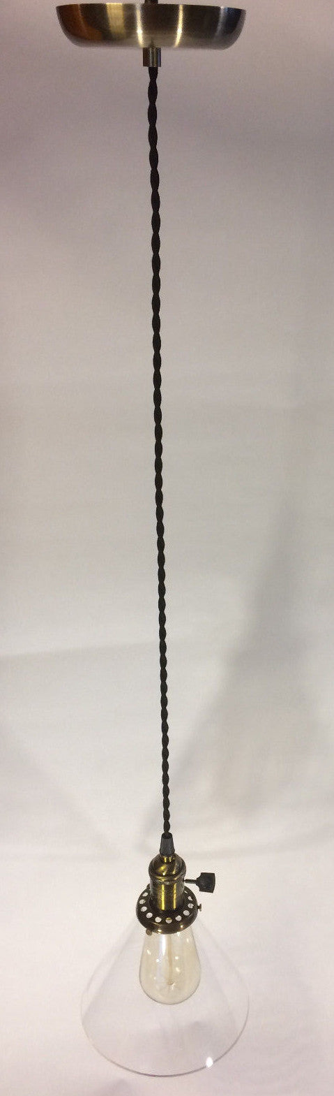 New Industrial Pendant w/ Antique Finish, Glass Cone Shade, Antique Style Bulb