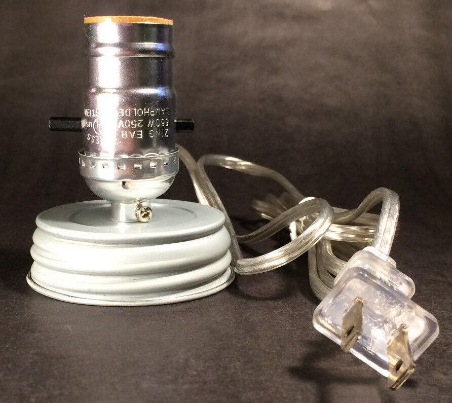 New Electric Zinc Mason "Fruit Jar" adapter with clear silver cord for Lamp - Stone Door Lamps