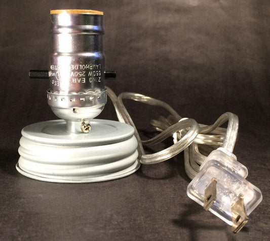 New Electric Zinc Mason "Fruit Jar" adapter with clear silver cord for Lamp - Stone Door Lamps