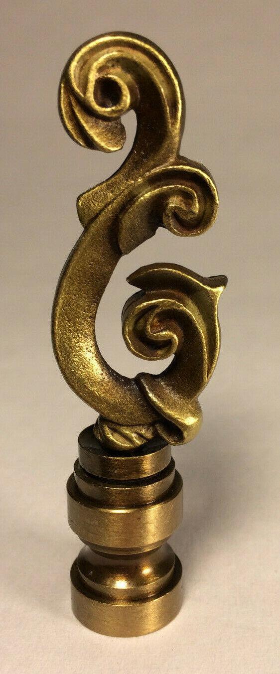 New 2 5/8" Scroll Cast Metal Lamp Harp Finial, Antique Finish, 1/4 - 27F #LF072A - Stone Door Lamps