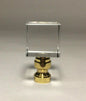 New Clear Crystal Cube Lamp Harp Finial, Brass Base, 1 3/4" ht., 1/4 - 27 #LF090P - Stone Door Lamps