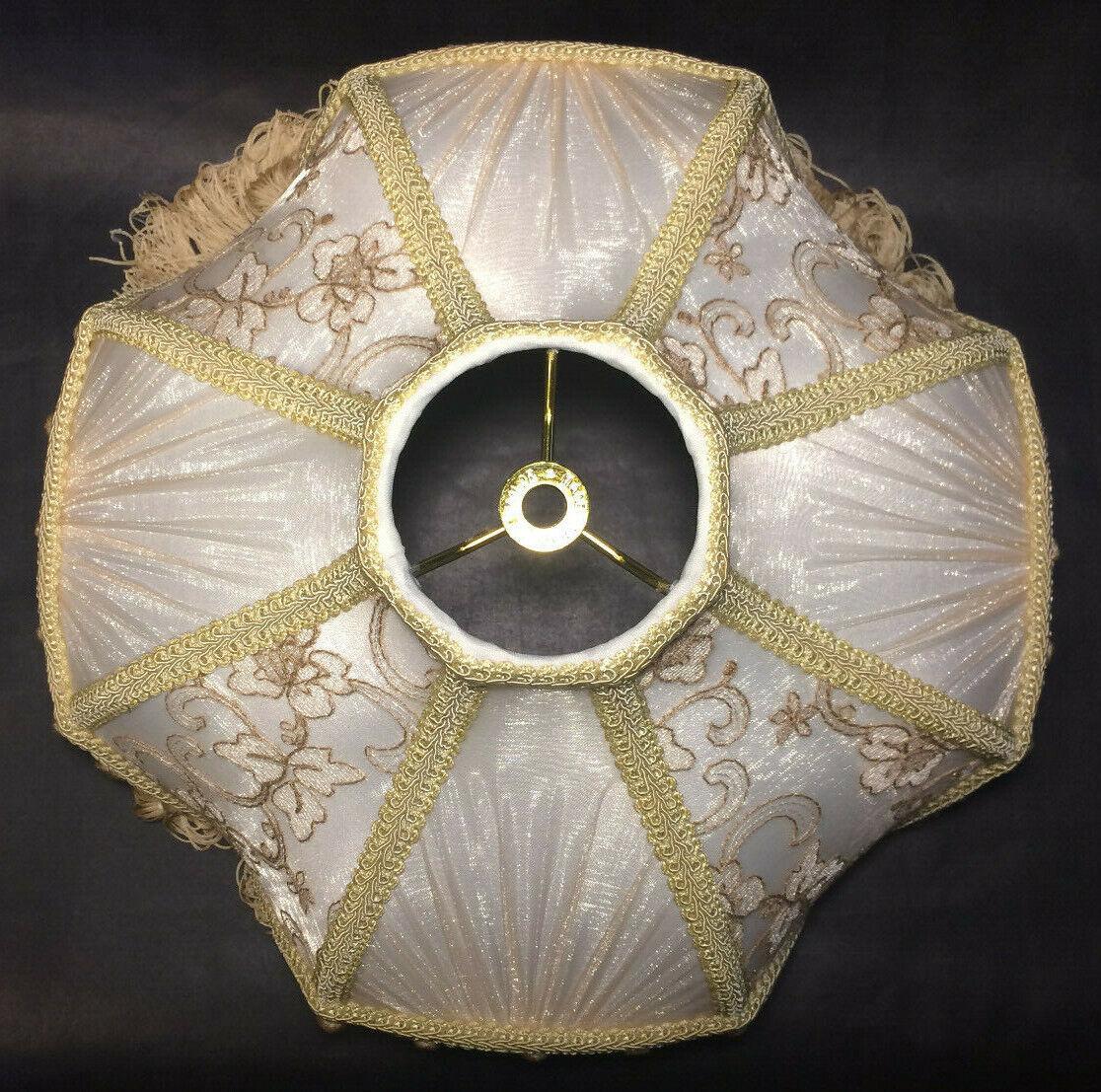 New Beige & Champagne Victorian Style Table Lamp Fabric Shade With Fringe SS798B - Stone Door Lamps