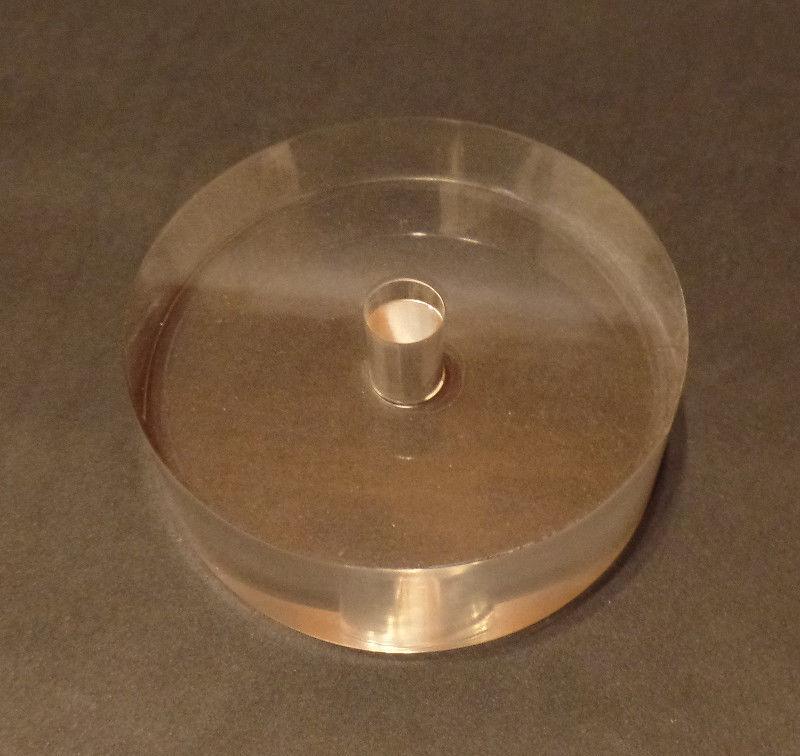 New 3" Diameter Clear Round Acrylic Lamp Break Base w/ Center Hole, No Wire Way - Stone Door Lamps