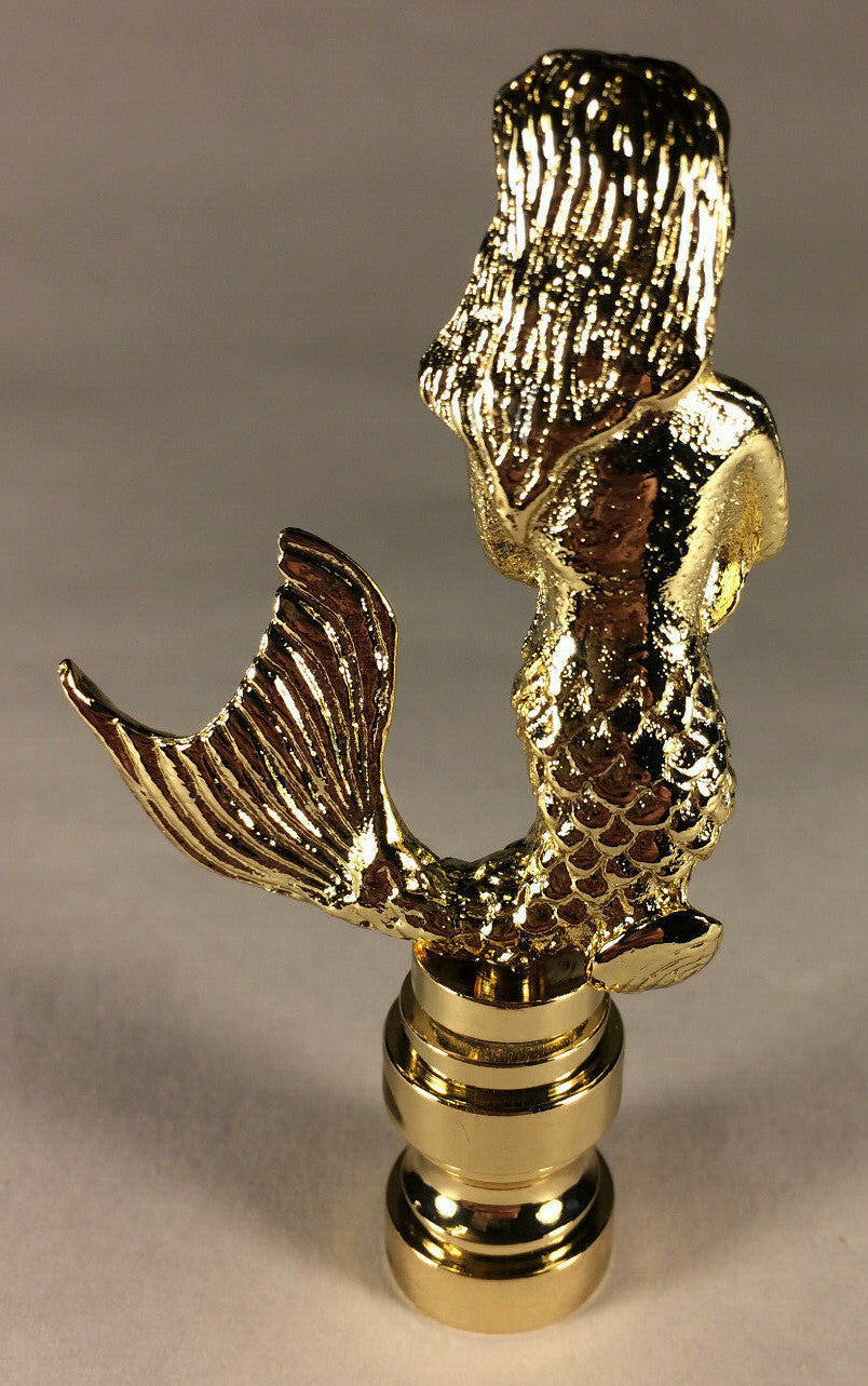 New 2 7/8" Solid Brass Mermaid Lamp Harp Finial, Polished & Lacquered #LF262