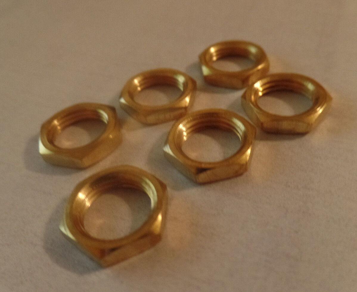 LOT OF 6 BRASS HEX NUTS HEXAGON LOCKNUT 1/8F Ceiling Canopy Lamp Part #LN700 - Stone Door Lamps